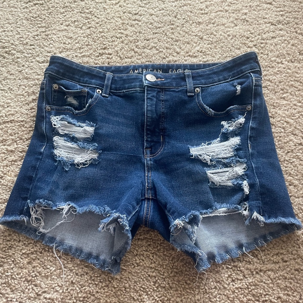 American Eagle Outfitters Blue Distressed Jean Shorts